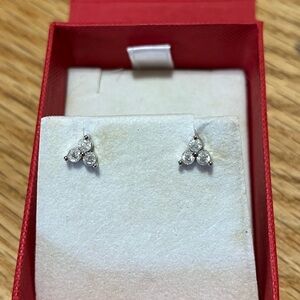 14K White Gold & Diamond Triangular Earrings